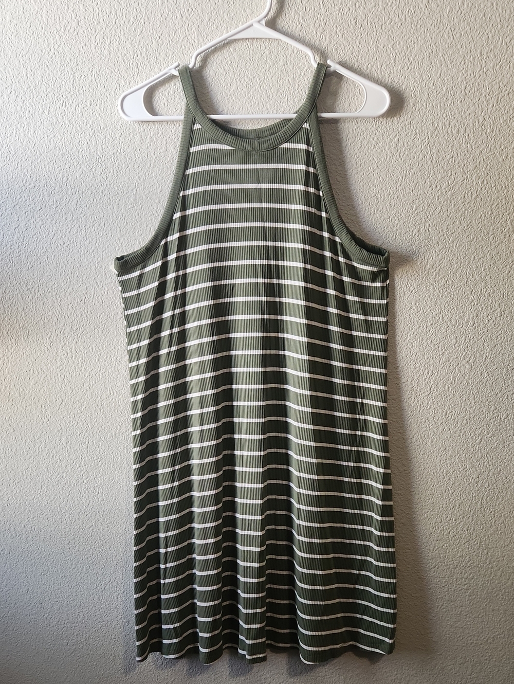 Old Navy Olive & White Striped Ribbed Halter Midi Dress